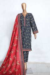 Bin Saeed Stitched 3 Piece Printed Khaddar Winters Collection'2024-WK-1000-Navy Blue