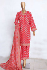 Bin Saeed Stitched 3 Piece Printed Khaddar Winters Collection'2024-WK-1002-Red