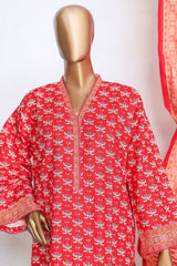 Bin Saeed Stitched 3 Piece Printed Khaddar Winters Collection'2024-WK-1002-Red