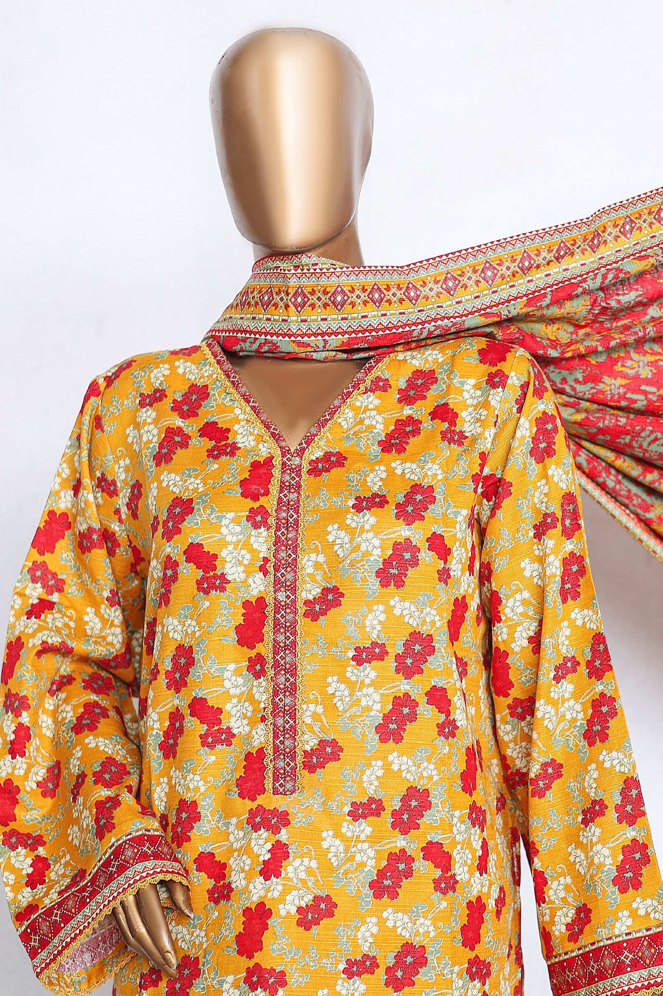 Bin Saeed Stitched 3 Piece Printed Khaddar Winters Collection'2024-WK-1003-Yellow