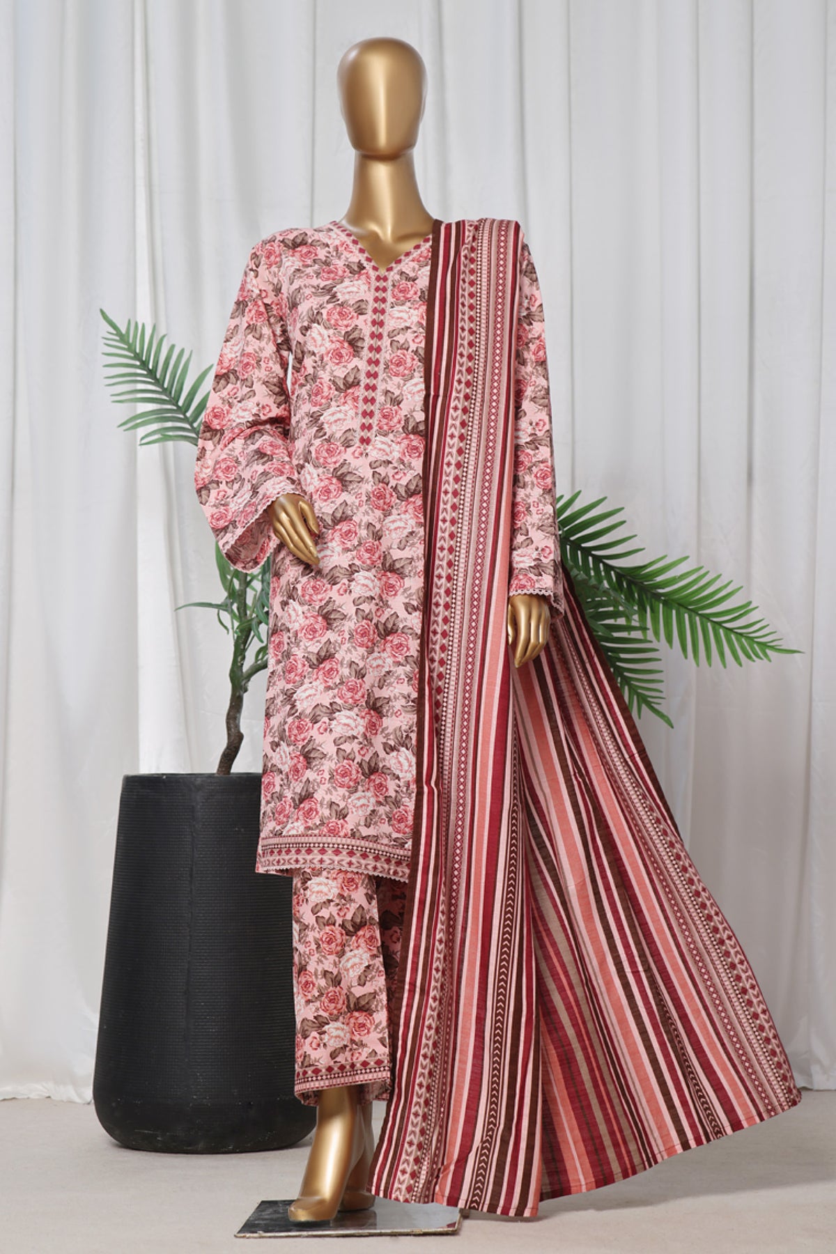 Bin Saeed Stitched 3 Piece Exclusive khaddar Vol-04 Collection'2024-WK-1098-Pink