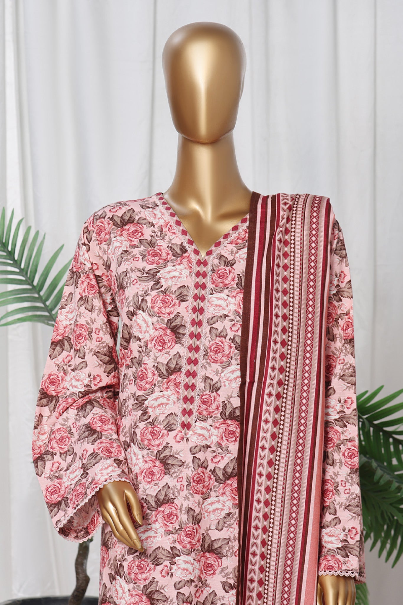 Bin Saeed Stitched 3 Piece Exclusive khaddar Vol-04 Collection'2024-WK-1098-Pink