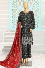 Bin Saeed Stitched 3 Piece Chikankari Emb Khaddar Collection'2024-WK-1101-Black