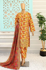 Bin Saeed Stitched 3 Piece Chikankari Emb Khaddar Collection'2024-WK-1103-Yellow