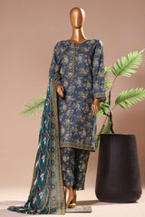 Bin Saeed Stitched 3 Piece Exclusive Printed Khaddar Collection'2024-WK-1109-Teal