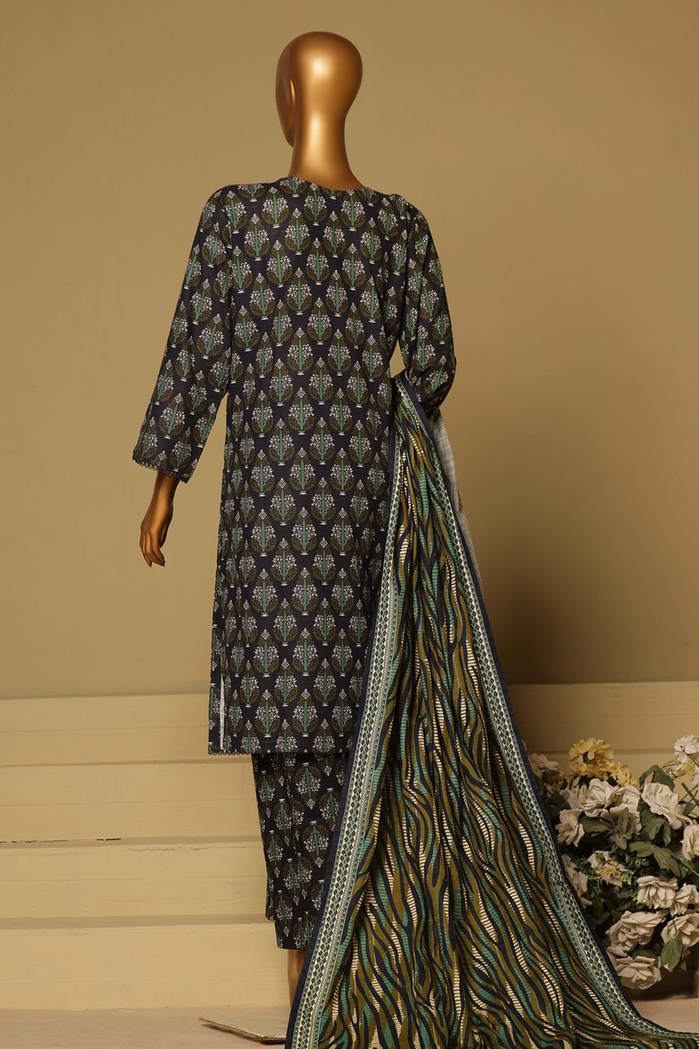 Bin Saeed Stitched 3 Piece Exclusive Printed Khaddar Vol-06 Collection'2024-WK-1136-Navy Blue