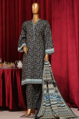 Bin Saeed Stitched 3 Piece Exclusive Printed Khaddar Vol-07 Collection'2024-WK-1147-Navy Blue