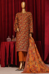 Bin Saeed Stitched 3 Piece Exclusive Printed Khaddar Vol-07 Collection'2024-WK-1152-Rust