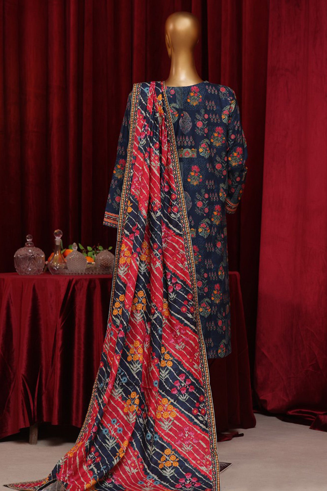 Bin Saeed Stitched 3 Piece Exclusive Printed Khaddar Vol-07 Collection'2024-WK-1153-Navy Blue