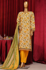 Bin Saeed Stitched 3 Piece Exclusive Printed Khaddar Vol-07 Collection'2024-WK-1155-Yellow