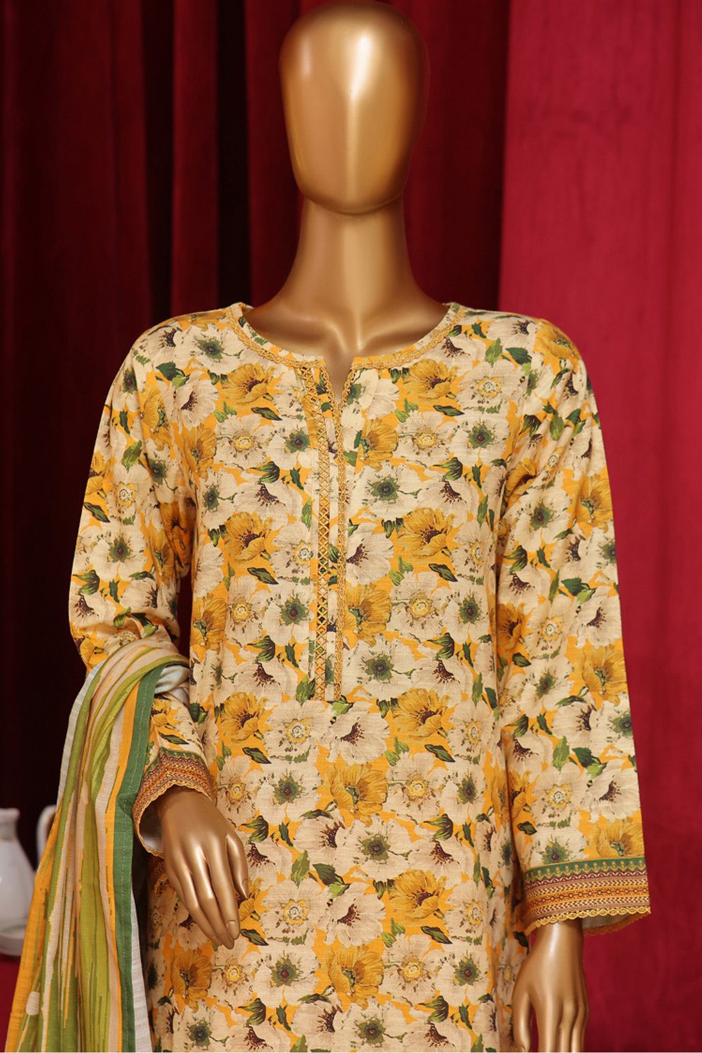 Bin Saeed Stitched 3 Piece Exclusive Printed Khaddar Vol-07 Collection'2024-WK-1155-Yellow