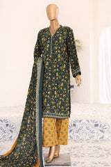 Bin Saeed Stitched 3 Piece Exclusive Printed Khaddar Vol-09 Collection'2024-WK-1215-Dark Green