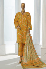 Bin Saeed Stitched 3 Piece Exclusive Printed Khaddar Vol-10 Collection'2024-WK-1228-Mustard