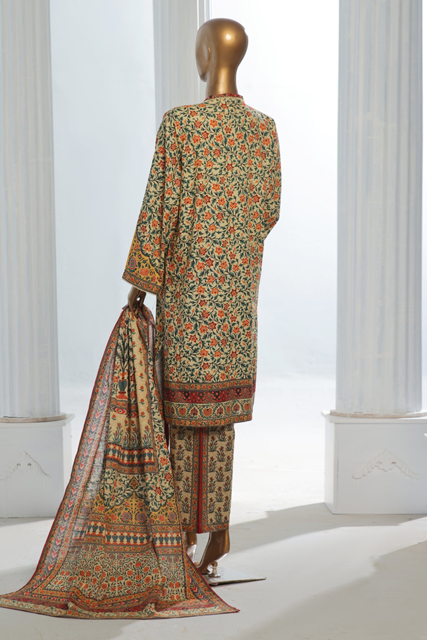 Bin Saeed Stitched 3 Piece Exclusive Printed Khaddar Vol-10 Collection'2024-WK-1231-Cream