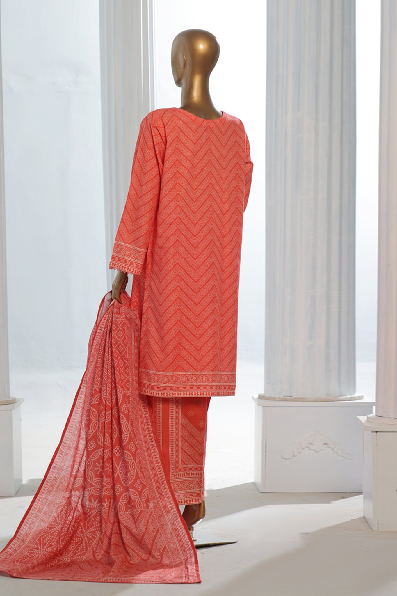 Bin Saeed Stitched 3 Piece Exclusive Printed Khaddar Vol-10 Collection'2024-WK-1233-Red