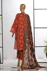 Bin Saeed Stitched 3 Piece Excessive Chikankari Khaddar Vol-03 Collection'2024-WK-1237-Red