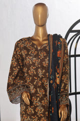 Bin Saeed Stitched 3 Piece Excessive Chikankari Khaddar Vol-03 Collection'2024-WK-1238-Brown