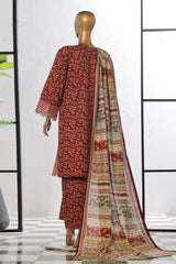 Bin Saeed Stitched 3 Piece Excessive Chikankari Khaddar Vol-03 Collection'2024-WK-1241-Maroon