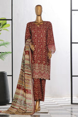 Bin Saeed Stitched 3 Piece Excessive Chikankari Khaddar Vol-03 Collection'2024-WK-1241-Maroon