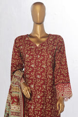 Bin Saeed Stitched 3 Piece Excessive Chikankari Khaddar Vol-03 Collection'2024-WK-1241-Maroon