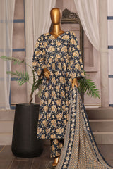 Bin Saeed Stitched 3 Piece Printed Khaddar Frocks Vol-01 Collection'2024-WK-1243-Navy Blue