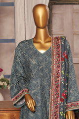 Bin Saeed Stitched 3 Piece Printed Khaddar Frocks Vol-01 Collection'2024-WK-1245-Teal