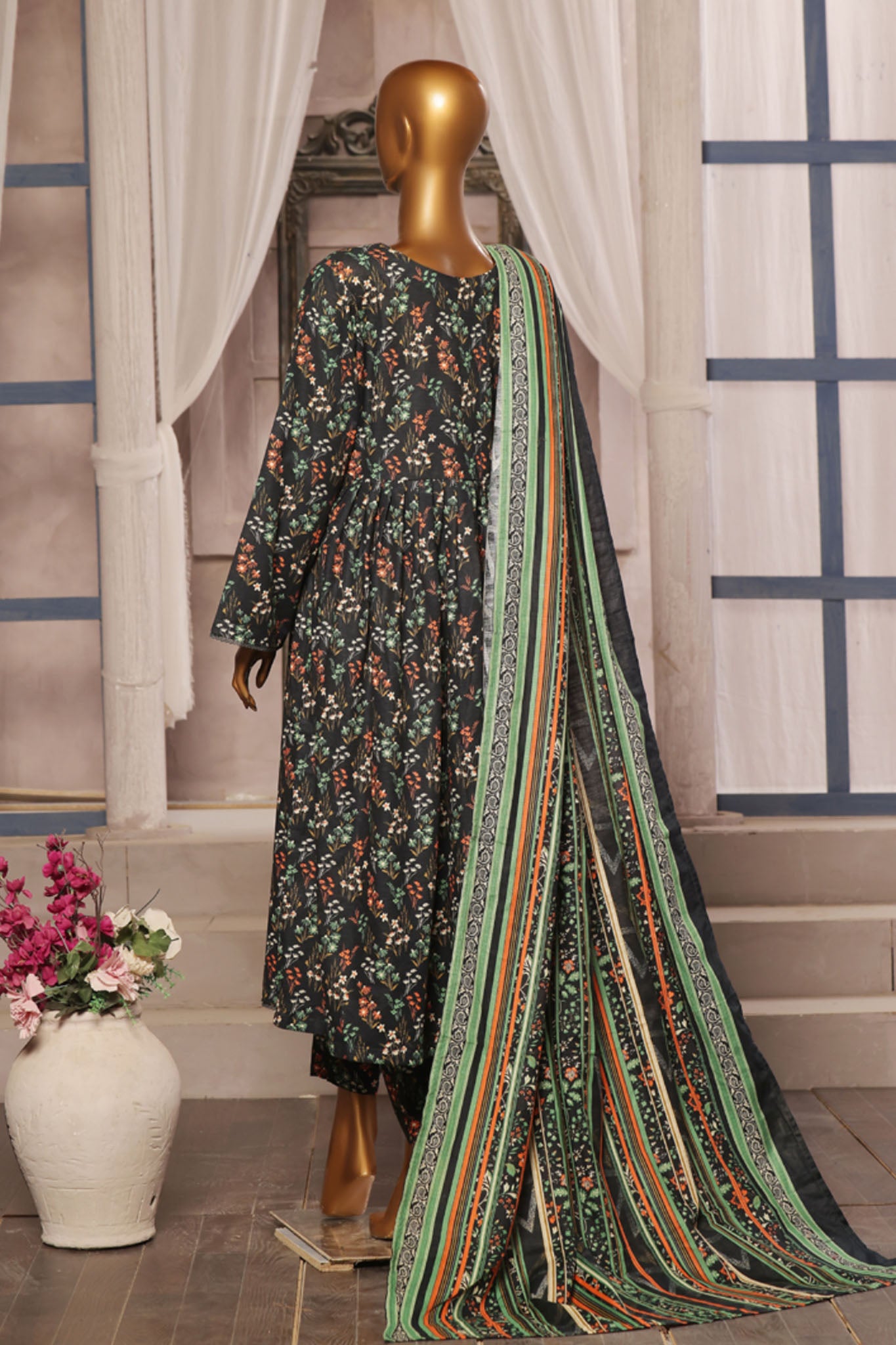 Bin Saeed Stitched 3 Piece Printed Khaddar Frocks Vol-01 Collection'2024-WK-1246-Black