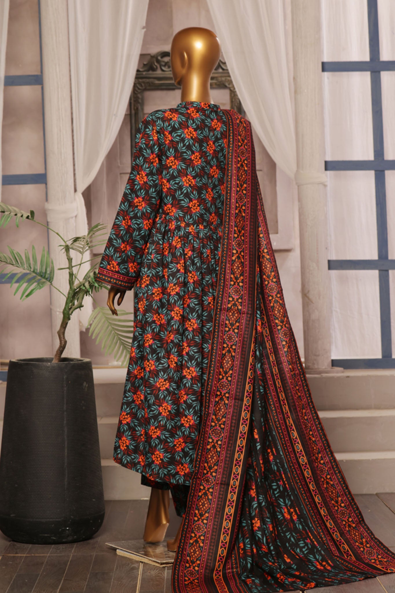 Bin Saeed Stitched 3 Piece Printed Khaddar Frocks Vol-01 Collection'2024-WK-1248-Black