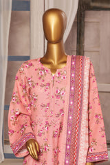 Bin Saeed Stitched 3 Piece Printed Khaddar Frocks Vol-01 Collection'2024-WK-1249-Pink