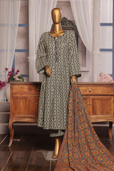 Bin Saeed Stitched 3 Piece Printed Khaddar Frocks Vol-01 Collection'2024-WK-1250-Black