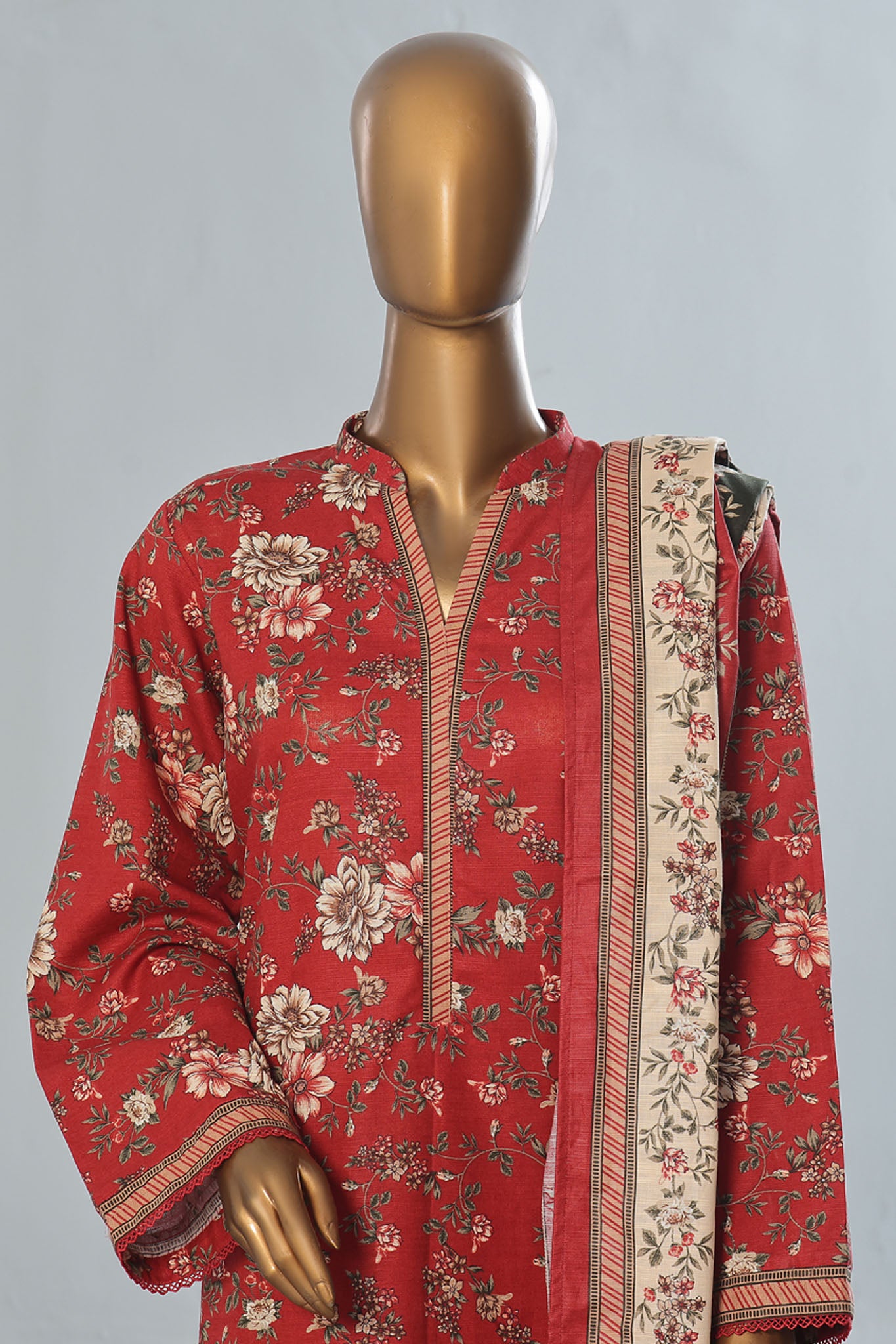 Bin Saeed Stitched 3 Piece Exclusive Printed Khaddar Vol-12 Collection'2024-WK-1260-Maroon