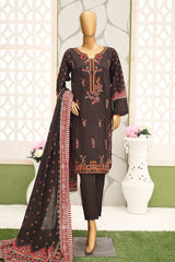 Bin Saeed Stitched 3 Piece Emb Khaddar Winter Collection'2024-WKF-934-Dark Brown