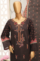 Bin Saeed Stitched 3 Piece Emb Khaddar Winter Collection'2024-WKF-934-Dark Brown