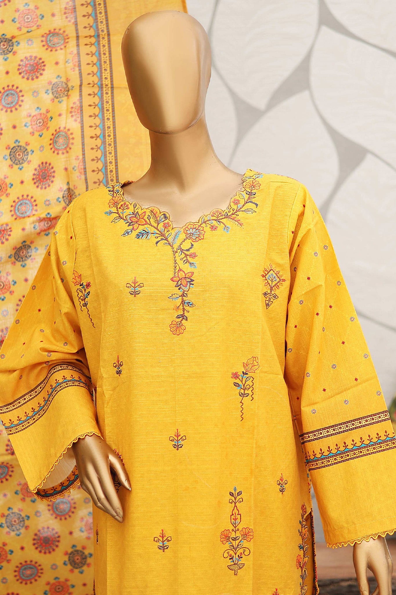 Bin Saeed Stitched 3 Piece Emb Khaddar Winter Collection'2024-WKF-951-Yellow