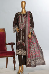 Bin Saeed Stitched 3 Piece Luxury Emb Khaddar With Shawl Collection'2024-WKK-1208-Brown