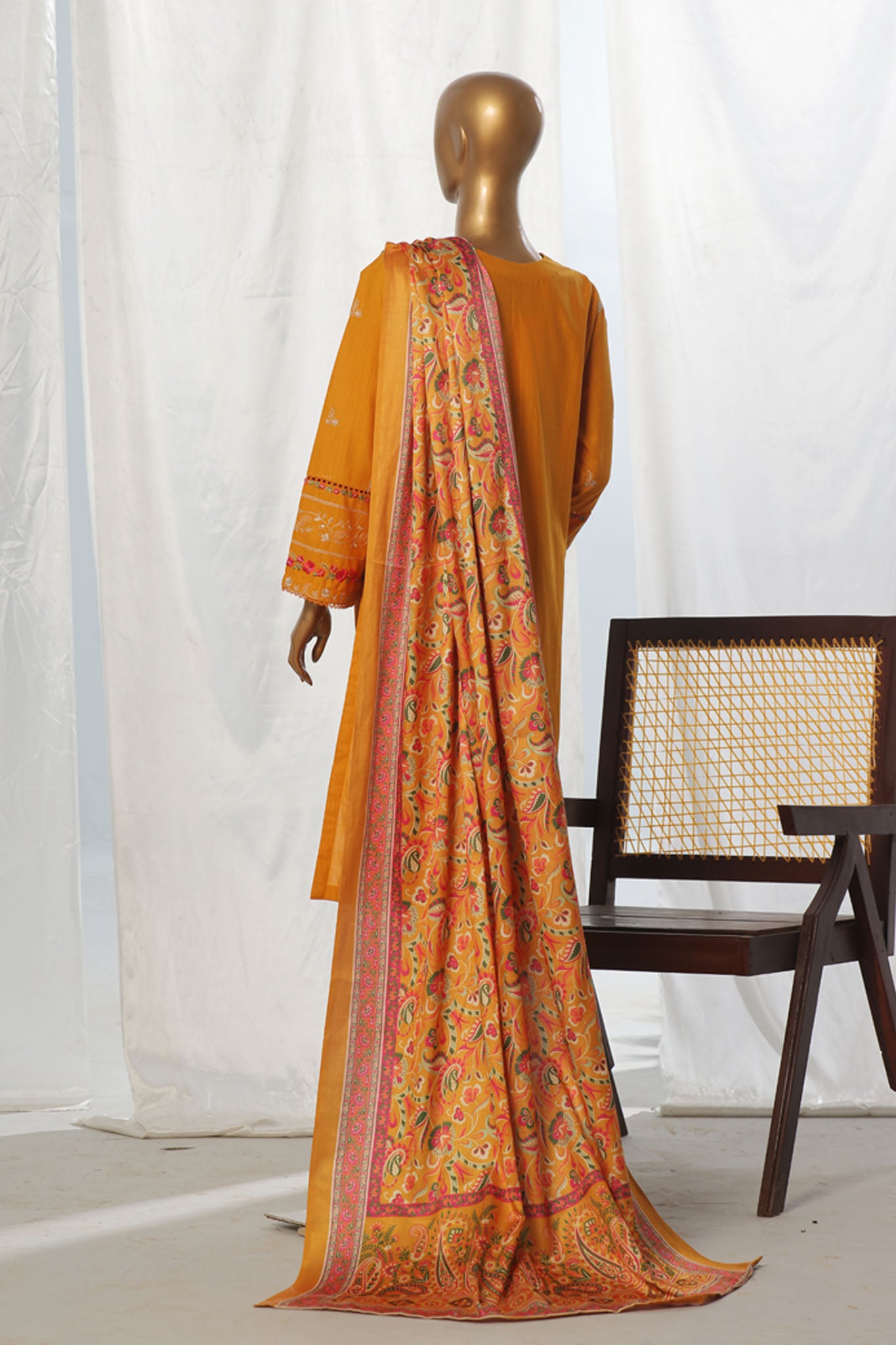 Bin Saeed Stitched 3 Piece Exclusive Slub Emb Khaddar Vol-03 Collection'2024-WKK-1279-Yellow