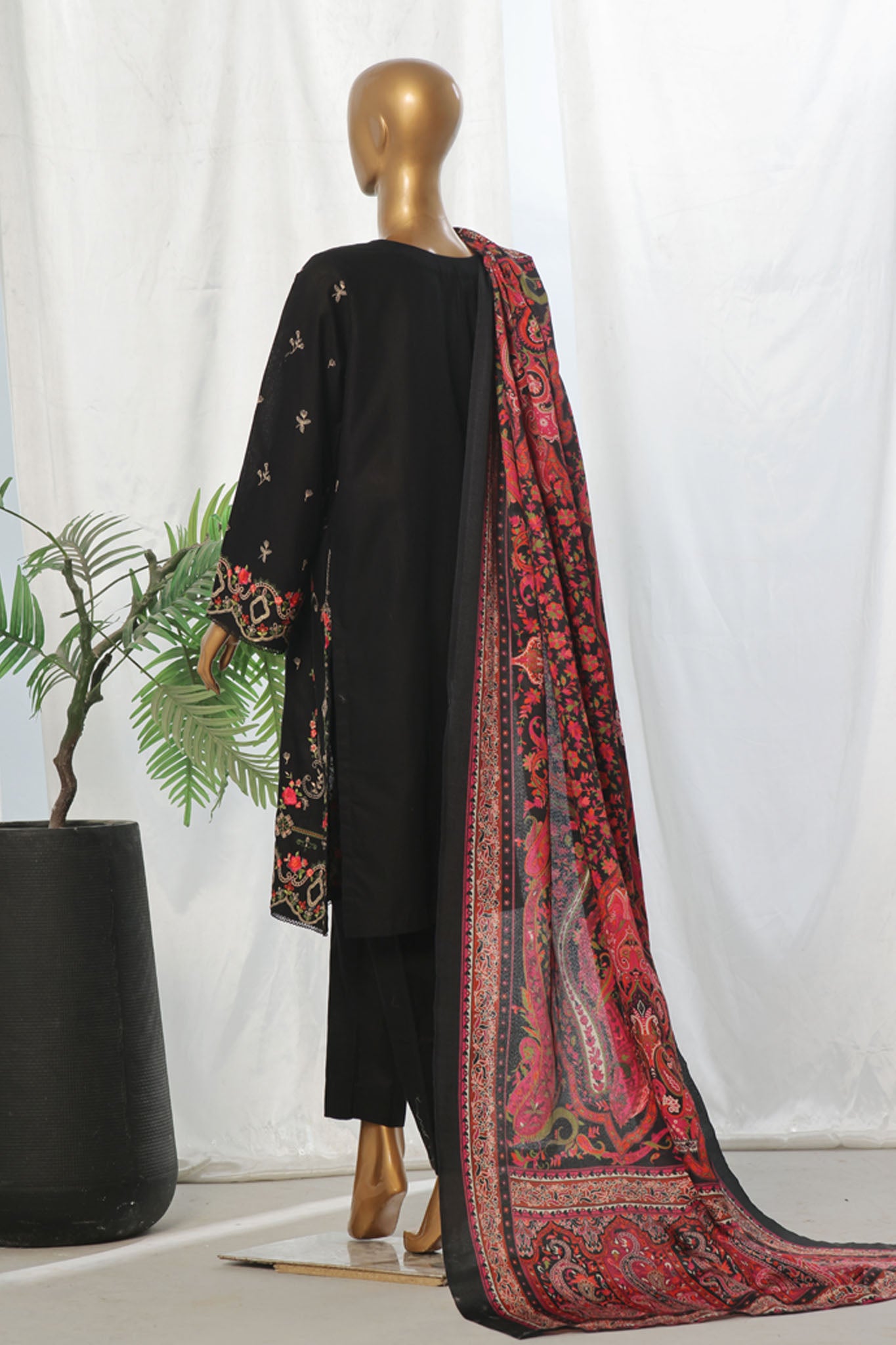 Bin Saeed Stitched 3 Piece Exclusive Slub Emb Khaddar Vol-03 Collection'2024-WKK-1282-Black