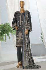 Bin Saeed Stitched 3 Piece Exclusive Slub Emb Khaddar Vol-03 Collection'2024-WKK-1285-Grey