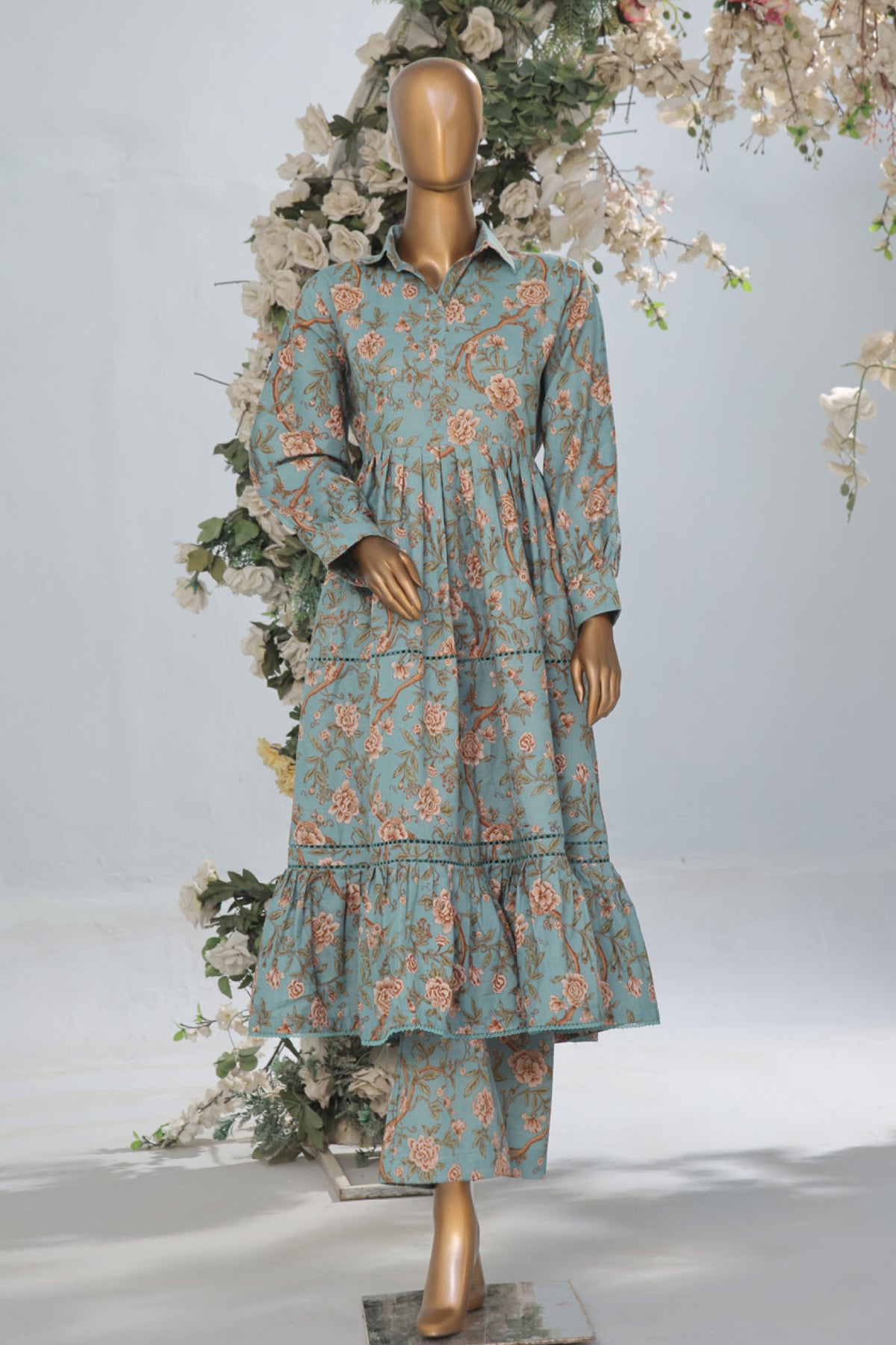 Bin Saeed Stitched 2 Piece Exclusive Printed Khaddar Frocks Vol-01 Collection'2024-WKST-1274-Sky Blue