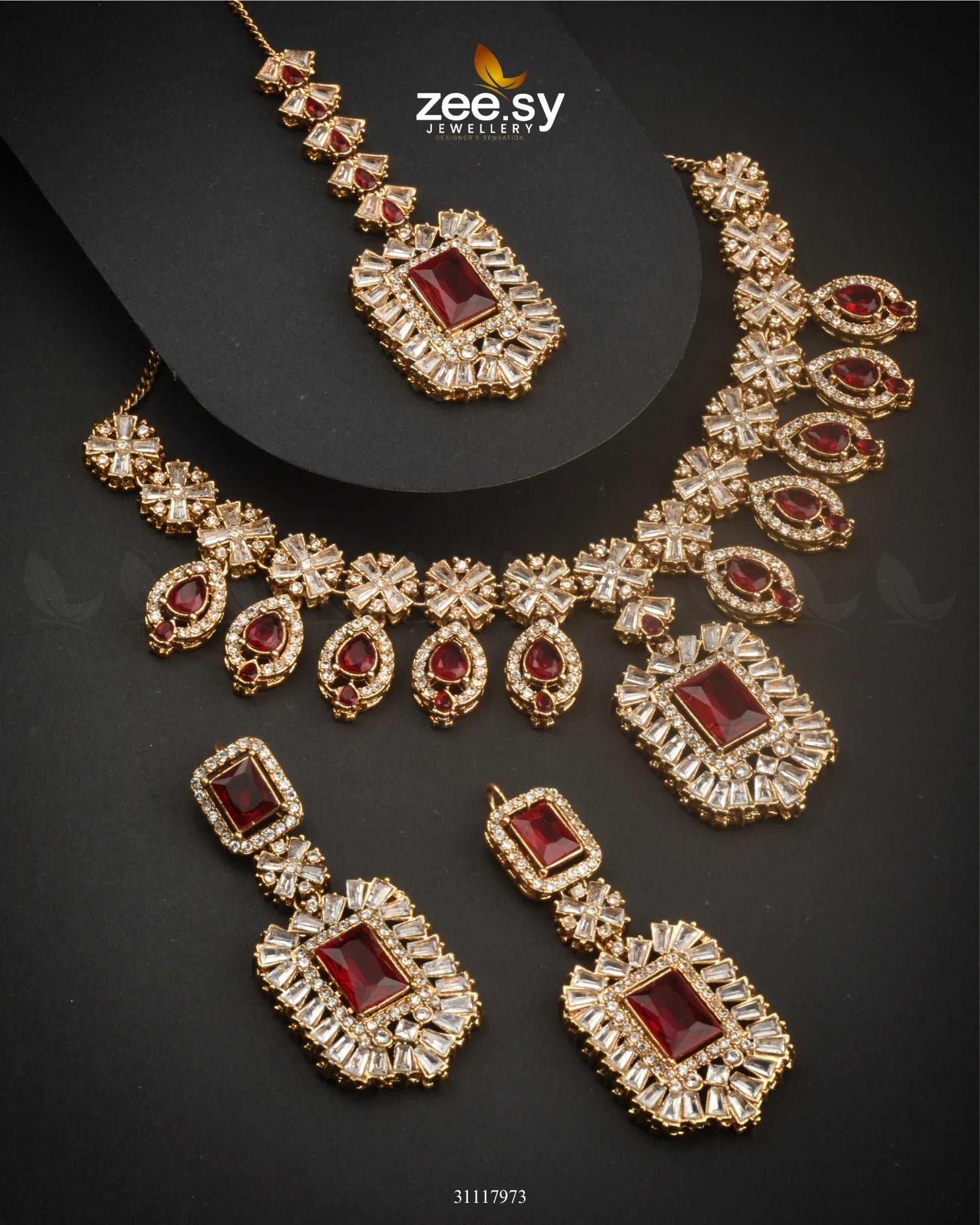 Wave Necklace Set Red - Zeesy Jewellery