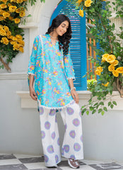 Daily Chic - Ahlam By Safa Textile Stitched 1 Piece Summer Shirt-Aegean Bloom
