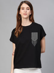 Sprinkles Stitched 1 Piece Summer Shirts Kids Collection'2025-Black Contrast Patch Print Tee