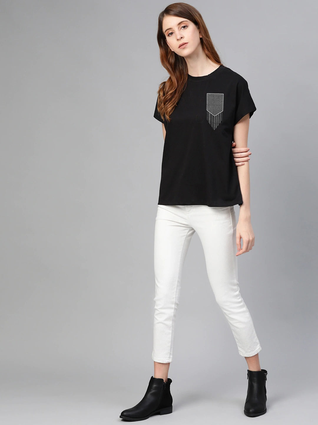 Sprinkles Stitched 1 Piece Summer Shirts Kids Collection'2025-Black Contrast Patch Print Tee