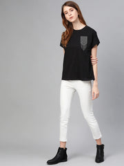 Sprinkles Stitched 1 Piece Summer Shirts Kids Collection'2025-Black Contrast Patch Print Tee
