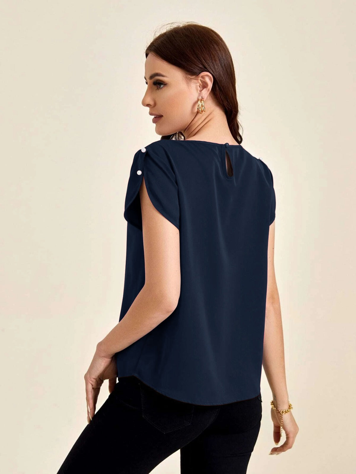 Sprinkles Stitched 1 Piece Summer Shirts Kids Collection'2025-Navy Solid Pleated Detail Top