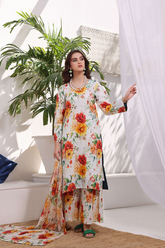 Feathers Unstitched 3 Piece Summer Collection-FLORET-FT222