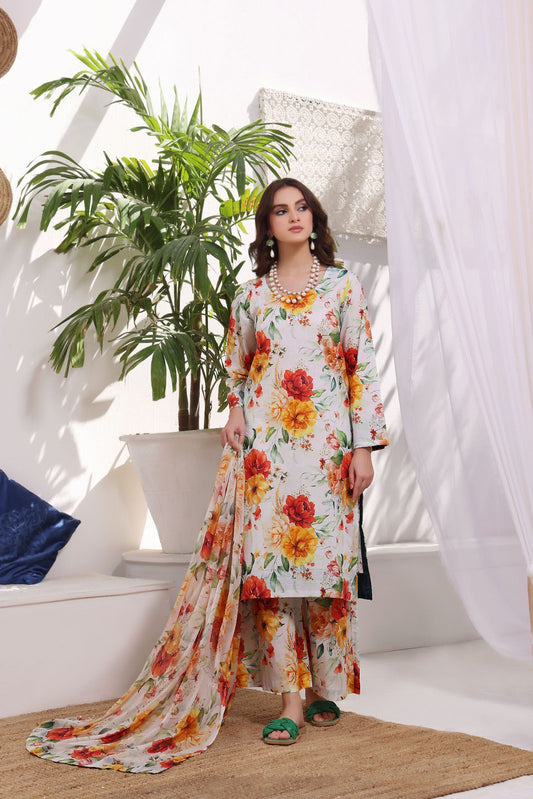 Feathers Unstitched 3 Piece Summer Collection-FLORET-FT222