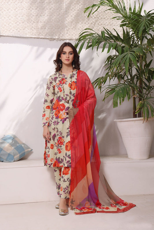 Feathers Unstitched 3 Piece Summer Collection-VIBRANT FLICK-FT223