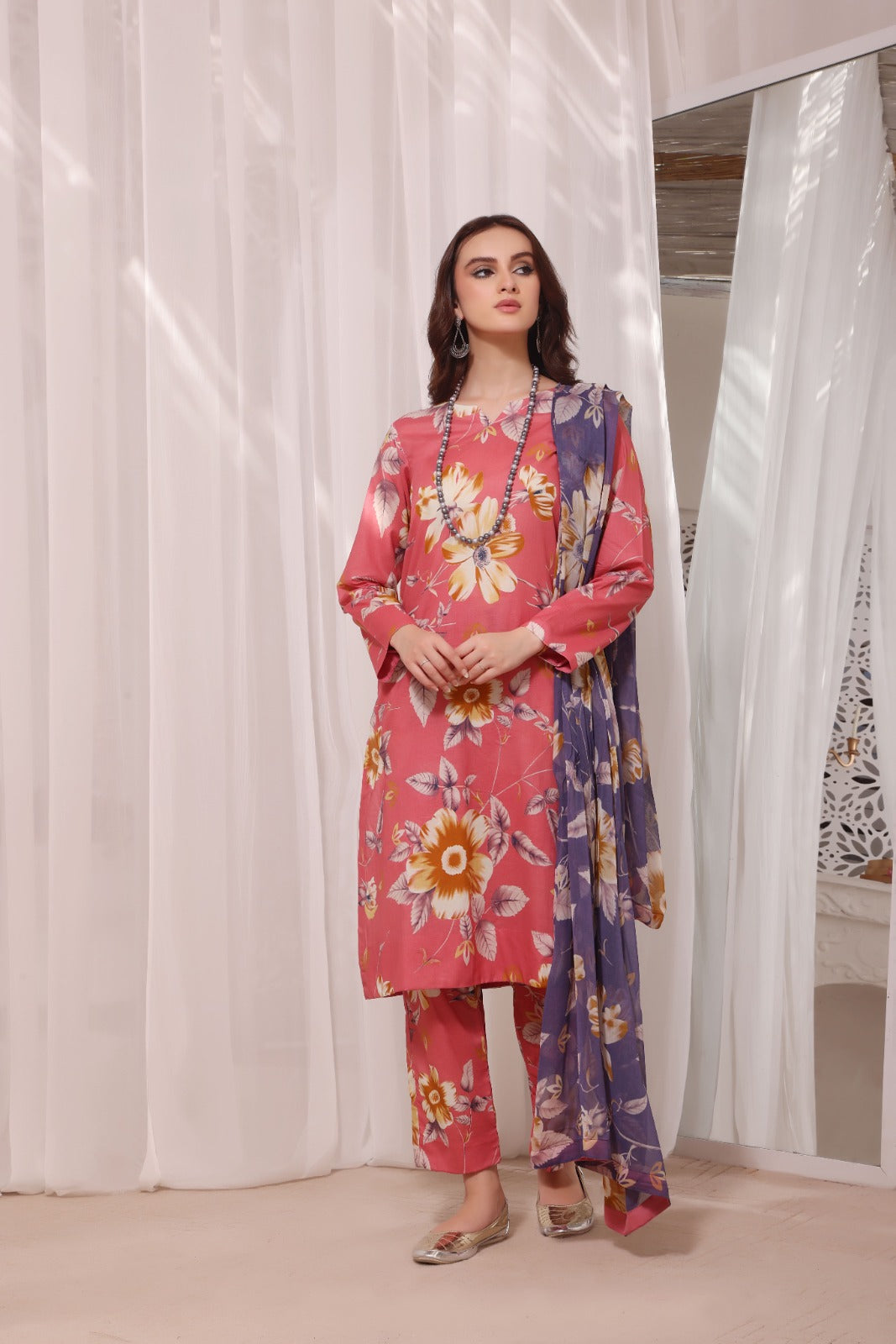 Feathers Unstitched 3 Piece Summer Collection-EDEN GLOW-FT218