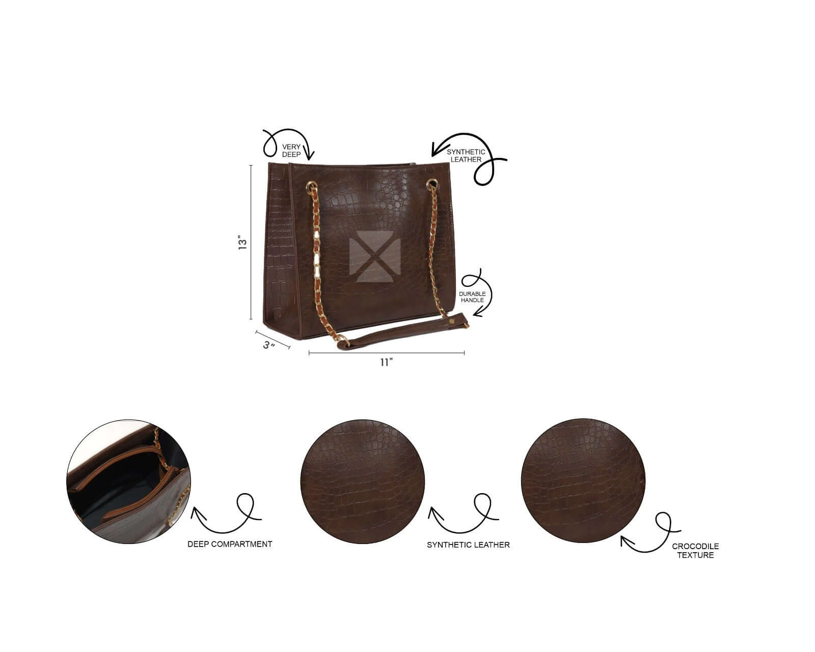 CROCODILE TOTE CHOCO - Bag X